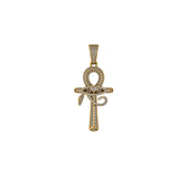 10K Yellow Gold With VS Natural Diamond Eye of Horus Ankh Cross Charm Dainty Custom Pendant