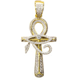 10K Yellow Gold With VS Natural Diamond Eye of Horus Ankh Cross Charm Dainty Custom Pendant