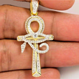 10K Yellow Gold With VS Natural Diamond Eye of Horus Ankh Cross Charm Dainty Custom Pendant