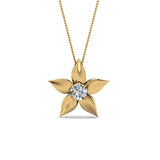 14K Real Gold Cute Flower Diamond Pendant for Women