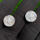 Floral Diamond Cluster Baguette Earrings in 10K White Gold with VVS Round Diamonds