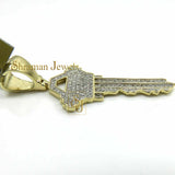 Men's Iced Out KEY Diamond Pendant with 10K Solid Gold