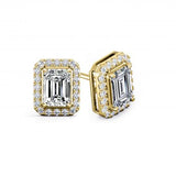 Emerald Cut Diamond Halo Stud Earring