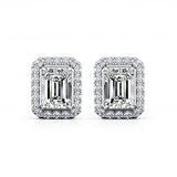 Emerald Cut Diamond Halo Stud Earring