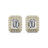 Emerald Cut Diamond Halo Stud Earring