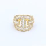 14K Gold Iced out Baguette Cuban Link Ring