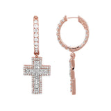 Baguette Diamond Cross Hoop Earring