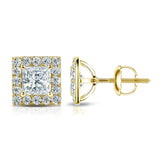 Princess Cut Diamond Halo Stud Earring