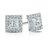 Princess Cut Diamond Halo Stud Earring